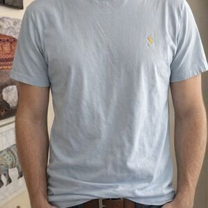 Polo Ralph Lauren T-Shirt Mens Size S Light Blue Crewneck Yellow Pony Logo